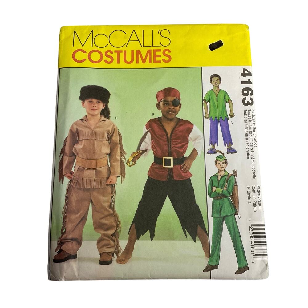 McCall's Pattern 4163Costume Frontier Pirate Robin Hood Unisex Sz 3 4 5 6 7 8 UC